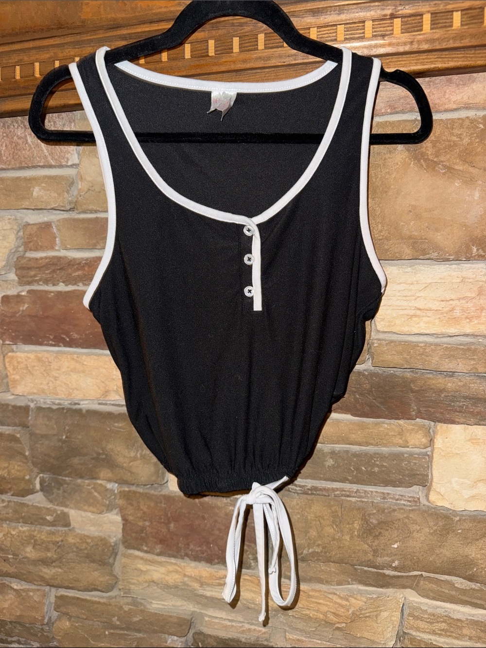 No Boundaries Black Crop Tank with White Trim and Drawstring